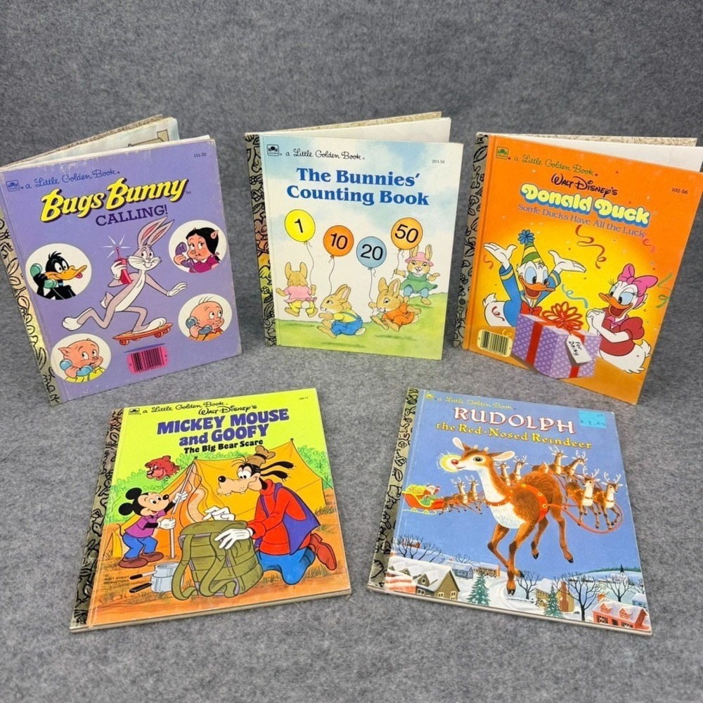 Lot 5 Little Golden Books Disney Bugs Bunny Rudolph Vintage 1970s-90s Hardcover